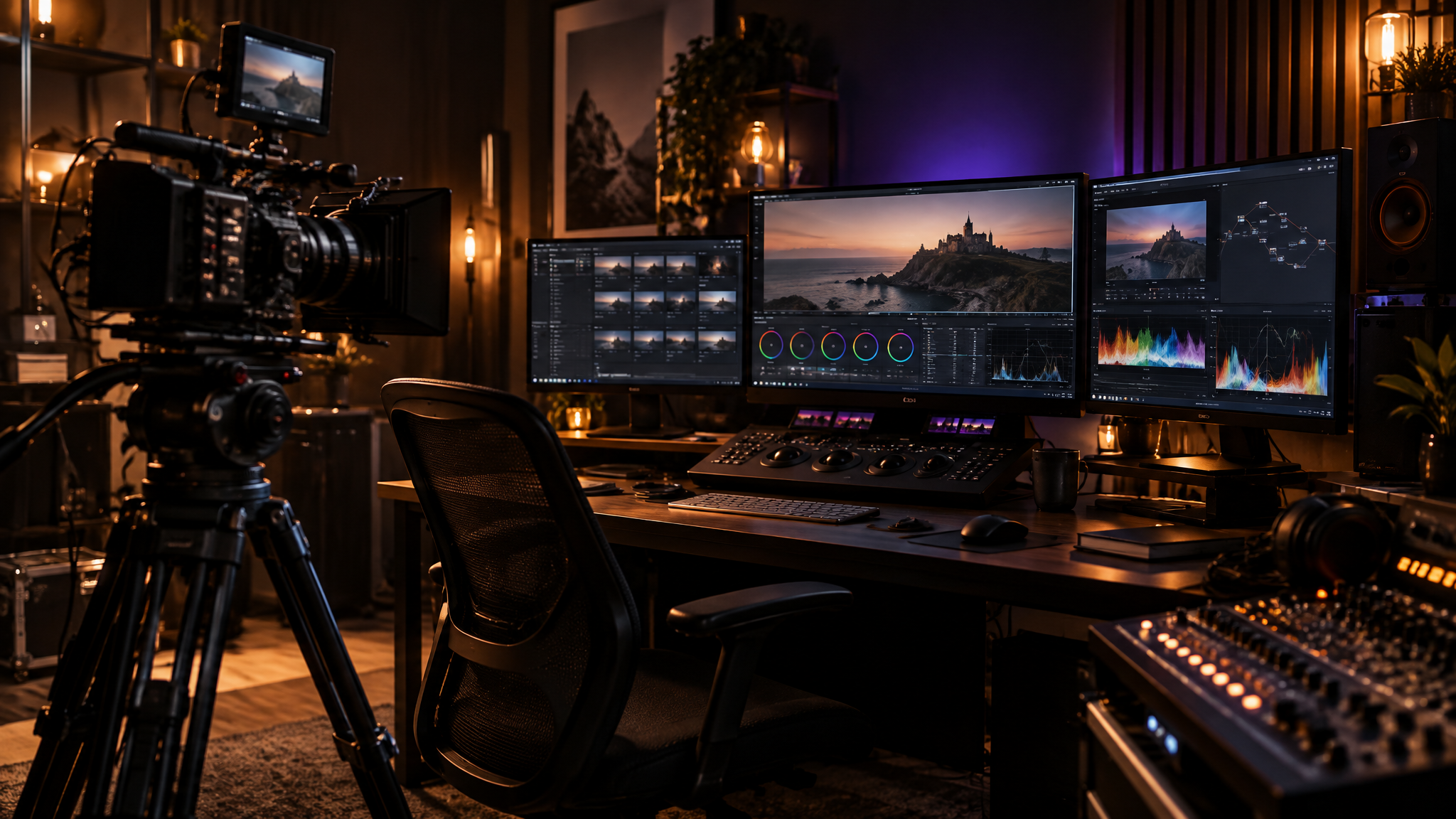 Dominion Digital Media Limited production studio with editing monitors and camera equipment